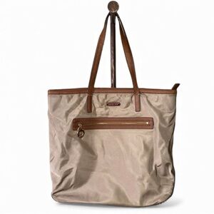 Michael Kors Tan Nylon Travel Bag 17” X 14” X 5” Zip Top Nice condition